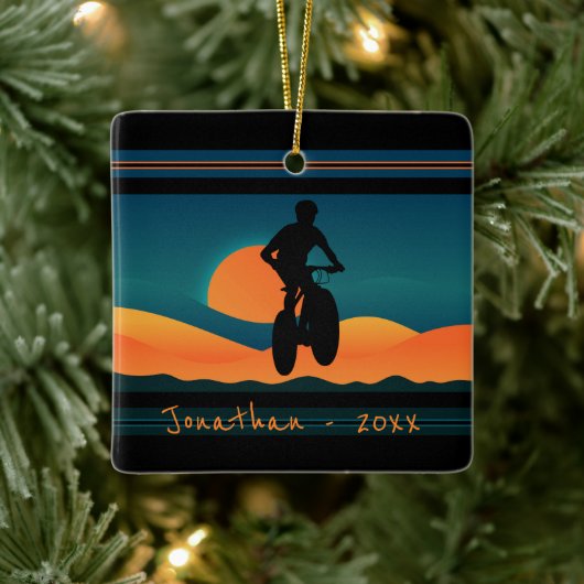 Gepersonaliseerde Berg Bike Sunset Kerstmis Keramisch Ornament (Boom)
