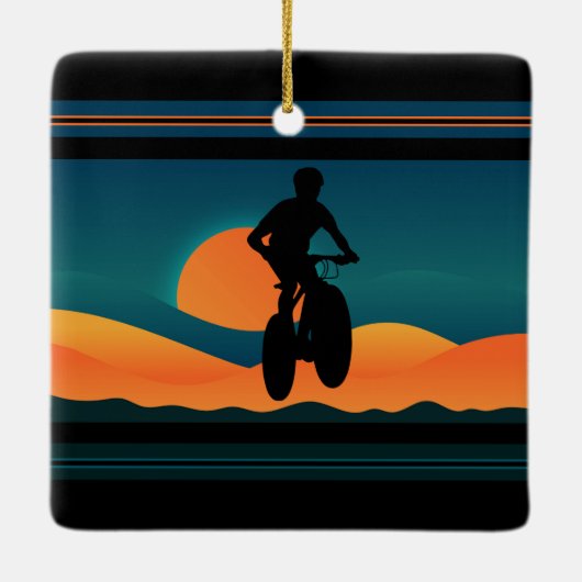 Gepersonaliseerde Berg Bike Sunset Kerstmis Keramisch Ornament (Achterkant)