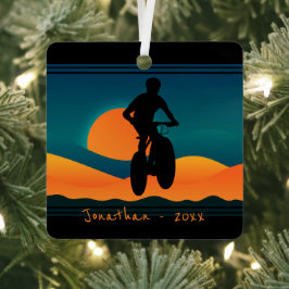 Gepersonaliseerde Berg Bike Sunset Kerstmis Metalen Ornament