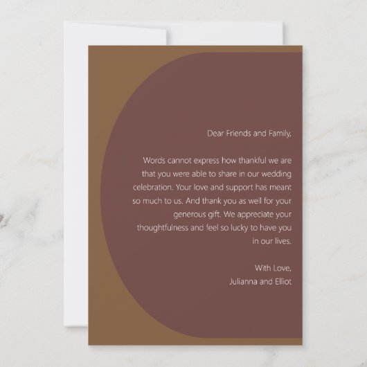 Gepersonaliseerde bericht Retro 70s bruine bruilof Bedankkaart (Achterkant)