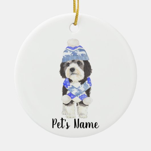 Gepersonaliseerde Bernedoodle Blauw & Wit Keramisch Ornament (Voorkant)