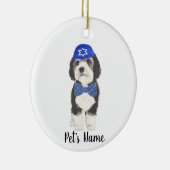 Gepersonaliseerde Bernedoodle Blue Yarmulke Bow St Keramisch Ornament (Rechts)