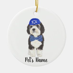 Gepersonaliseerde Bernedoodle Blue Yarmulke Bow St Keramisch Ornament