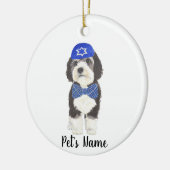 Gepersonaliseerde Bernedoodle Blue Yarmulke Bow St Keramisch Ornament (Links)