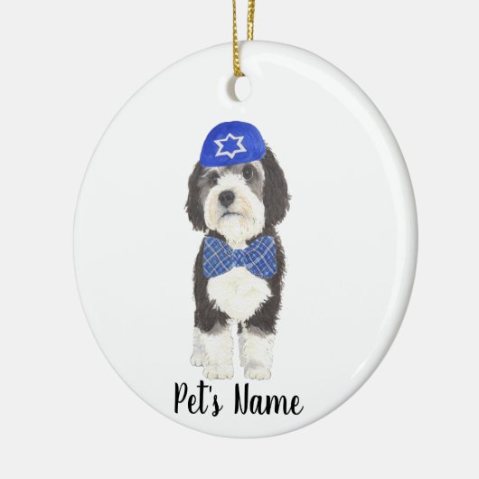Gepersonaliseerde Bernedoodle Blue Yarmulke Bow St Keramisch Ornament (Links)