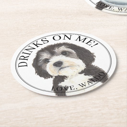 Gepersonaliseerde Bernedoodle bruiloft Ronde Kartonnen Onderzetter (Gebogen)