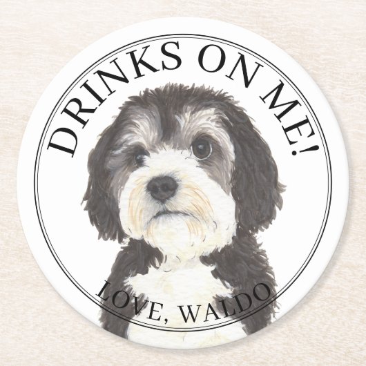 Gepersonaliseerde Bernedoodle bruiloft Ronde Kartonnen Onderzetter (Voorkant)