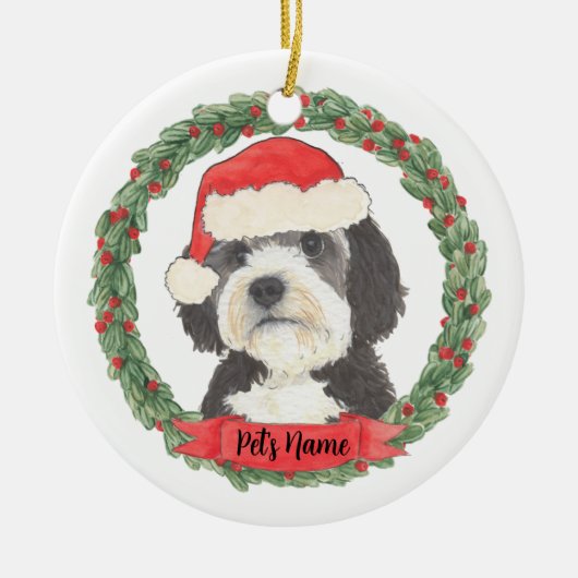 Gepersonaliseerde Bernedoodle Kerstman Hoed Kerstm Keramisch Ornament (Voorkant)
