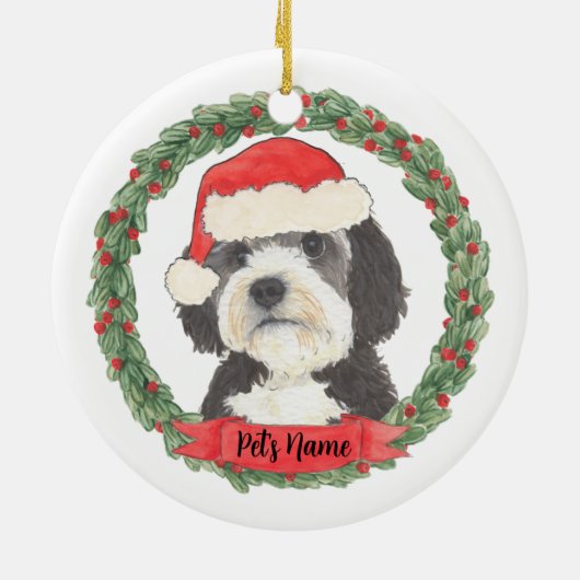 Gepersonaliseerde Bernedoodle Kerstman Hoed Kerstm Keramisch Ornament (Achterkant)