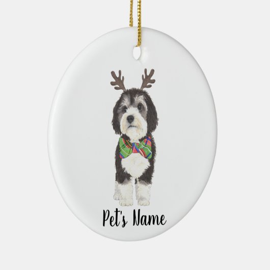 Gepersonaliseerde Bernedoodle Reindeer Bowtie Kers Keramisch Ornament (Rechts)