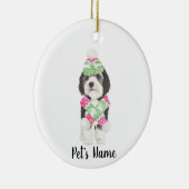Gepersonaliseerde Bernedoodle Roze en Groene Kerst Keramisch Ornament (Rechts)