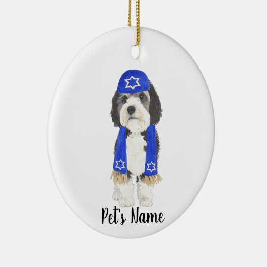 Gepersonaliseerde Bernedoodle Yarmulke Hanukkah Bl Keramisch Ornament (Rechts)
