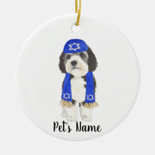 Gepersonaliseerde Bernedoodle Yarmulke Hanukkah Bl Keramisch Ornament