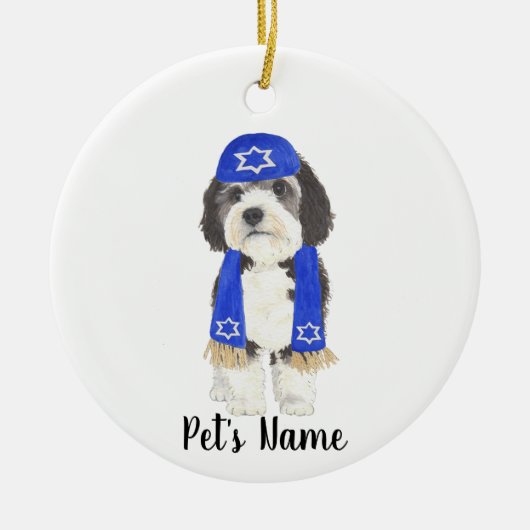 Gepersonaliseerde Bernedoodle Yarmulke Hanukkah Bl Keramisch Ornament (Voorkant)