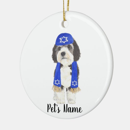 Gepersonaliseerde Bernedoodle Yarmulke Hanukkah Bl Keramisch Ornament (Links)
