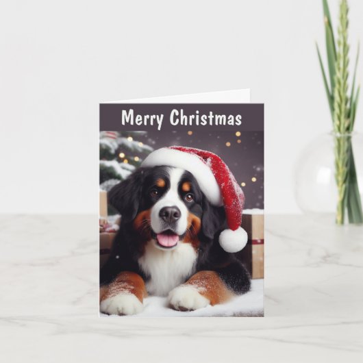 Gepersonaliseerde Berner Hond Santa Hat Vrolijk Ke Feestdagen Kaart (Voorkant)