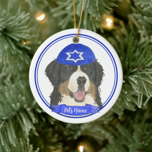 Gepersonaliseerde Berner Mountain Dog Chanoeka Bla Keramisch Ornament (Boom)