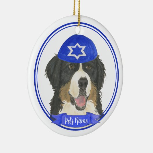 Gepersonaliseerde Berner Mountain Dog Chanoeka Bla Keramisch Ornament (Rechts)