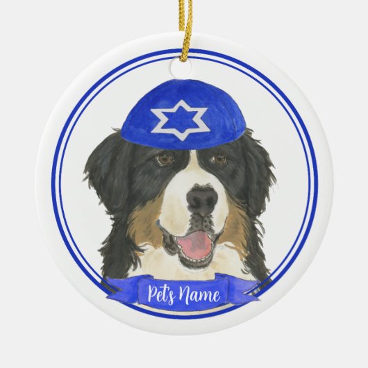 Gepersonaliseerde Berner Mountain Dog Chanoeka Bla Keramisch Ornament (Voorkant)