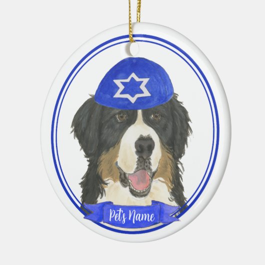 Gepersonaliseerde Berner Mountain Dog Chanoeka Bla Keramisch Ornament (Links)