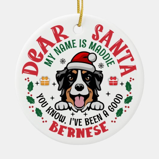 Gepersonaliseerde Berner Mountain Dog Kerstboom Keramisch Ornament (Voorkant)