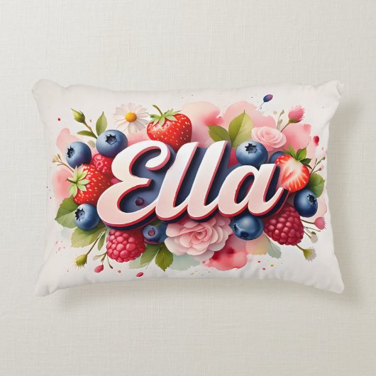Gepersonaliseerde Berry Floral Naam Kussen - Ella (Voorkant)