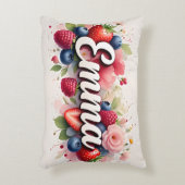 Gepersonaliseerde Berry Floral Naam Kussen – "Emma (Voorkant(Verticaal))
