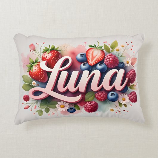 Gepersonaliseerde Berry Floral Naam Kussen - Luna (Voorkant)