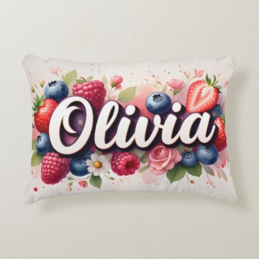 Gepersonaliseerde Berry Floral Naam Kussen - Olivi (Voorkant)