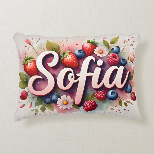 Gepersonaliseerde Berry Floral Naam Kussen – "Sofi (Voorkant)