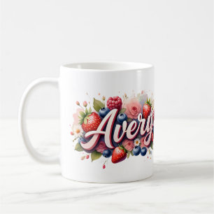 Gepersonaliseerde Berry Floral Naam Mok – Avery