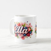 Gepersonaliseerde Berry Floral Naam Mok – Ella (Voorkant links)