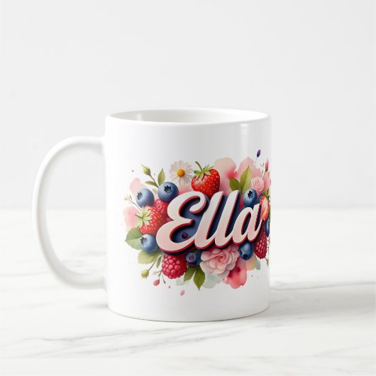 Gepersonaliseerde Berry Floral Naam Mok – Ella (Links)
