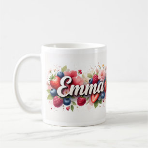 Gepersonaliseerde Berry Floral Naam Mok – "Emma"