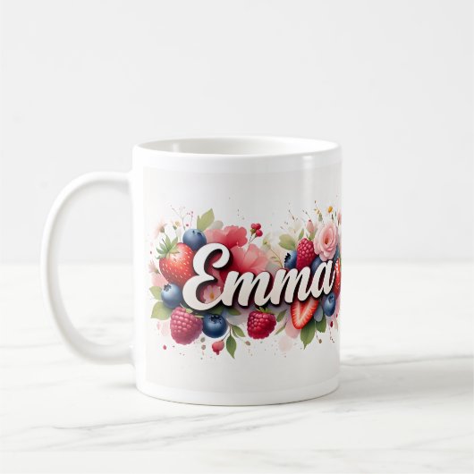 Gepersonaliseerde Berry Floral Naam Mok – "Emma" (Links)