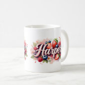 Gepersonaliseerde Berry Floral Naam Mok – Harper (Voorkant rechts)