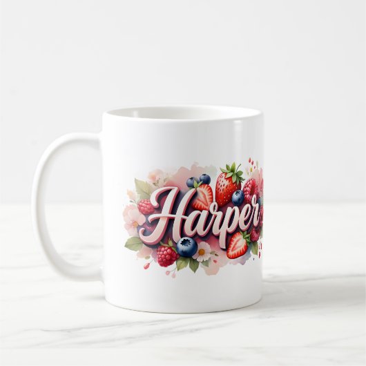 Gepersonaliseerde Berry Floral Naam Mok – Harper (Links)