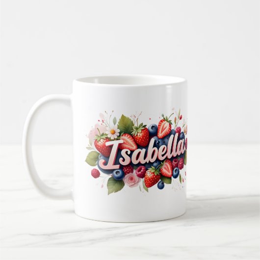 Gepersonaliseerde Berry Floral Naam Mok – Isabella (Links)