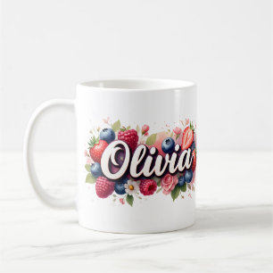 Gepersonaliseerde Berry Floral Naam Mok – Olivia