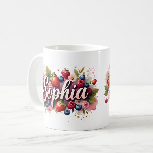 Gepersonaliseerde Berry Floral Naam Mok – "Sophia" (Voorkant links)