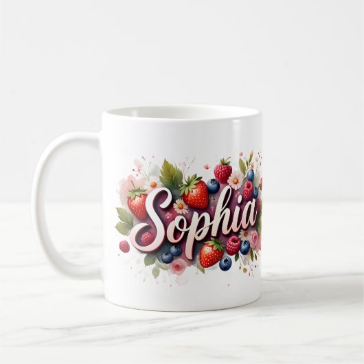 Gepersonaliseerde Berry Floral Naam Mok – "Sophia" (Links)