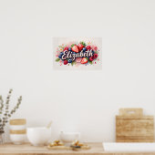 Gepersonaliseerde Berry Floral Naam Poster "Elizab (Keuken)