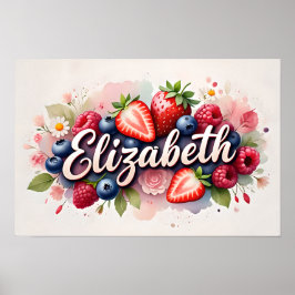 Gepersonaliseerde Berry Floral Naam Poster "Elizab