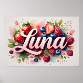 Gepersonaliseerde Berry Floral Naam Poster "Luna"