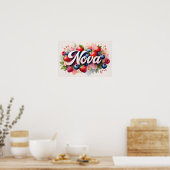 Gepersonaliseerde Berry Floral Naam Poster "Nova" (Keuken)