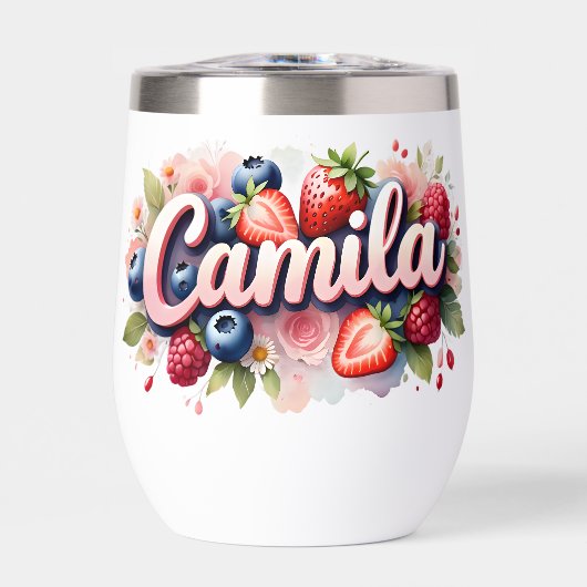 Gepersonaliseerde Berry Floral Tumbler – "Camila" (Voorkant)