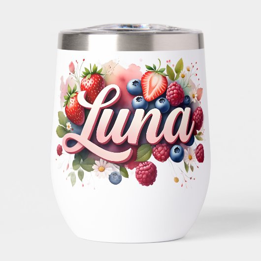Gepersonaliseerde Berry Floral Tumbler – "Luna" (Voorkant)