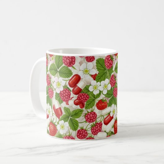 Gepersonaliseerde Berry & Pill Pattern Apotheek Mo Koffiemok (Voorkant links)