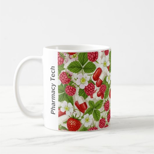 Gepersonaliseerde Berry & Pill Pattern Apotheek Mo Koffiemok (Links)