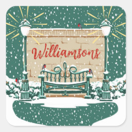 Gepersonaliseerde besneeuwde winter familie tuin K Vierkante Sticker